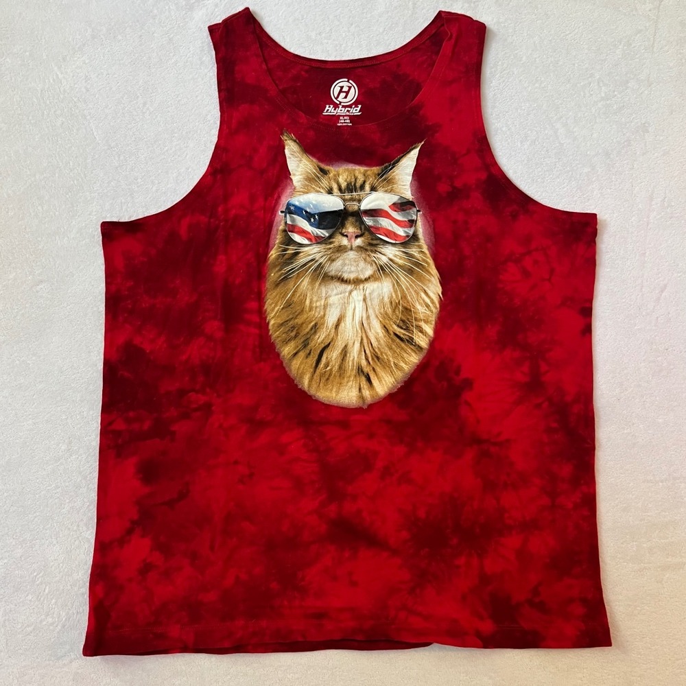 Hybrid Tees Tank Top Red Tie Dye Cotton Sleeveless Shirt XL